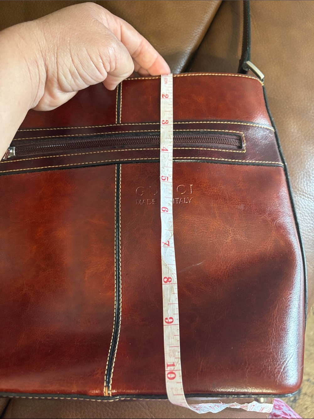 Gucci Brown Leather Messenger Bag with Front Zip Pocket - Picture 13 of 13